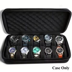 10 Slot Watch Case - Hard Clamshell Zip Travel Case Box Padded Collectors Case
